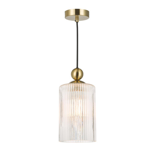 Pendant Satin Brass with Ribbed Cylinder Glass