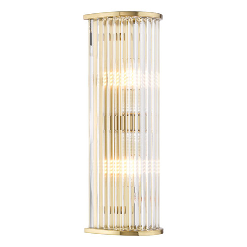 Tobiah 2 Light Bathroom Wall Light Natural Brass and Glass IP44