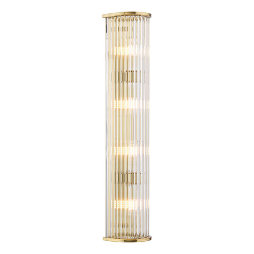 Tobiah 4 Light Bathroom Wall Light Natural Brass and Glass IP44