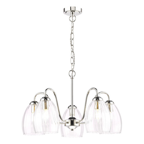 Valora 5 Light Pendant Polished Nickel and Ribbed Glass