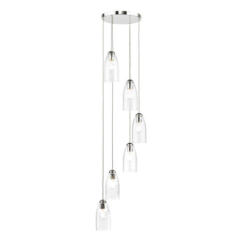 Valora 6 Light Cluster Pendant Polished Nickel and Ribbed Glass