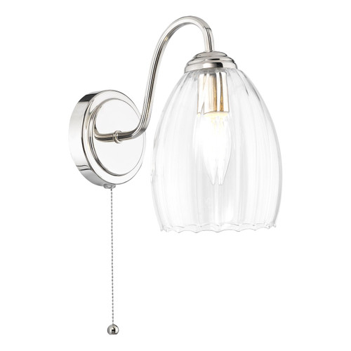 Valora Wall Light Polished Nickel and Ribbed Glass