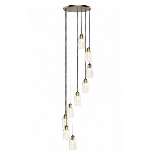 Valora 9 Light Cluster Pendant Antique Bronze and Ribbed Glass