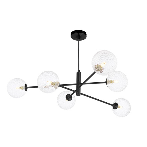 Vignette 6 Light Pendant Matt Black With Clear Hammered Glass