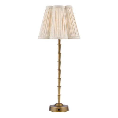 Wyman Rechargeable Table Lamp Antique Bronze With Linen Pleated Scalloped Shade LED