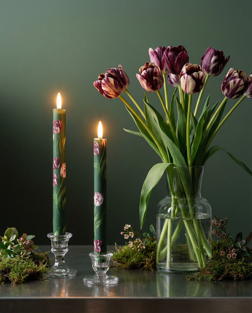 Heritage Tulip in Moss Green LED Dinner Candles by Tinkalink