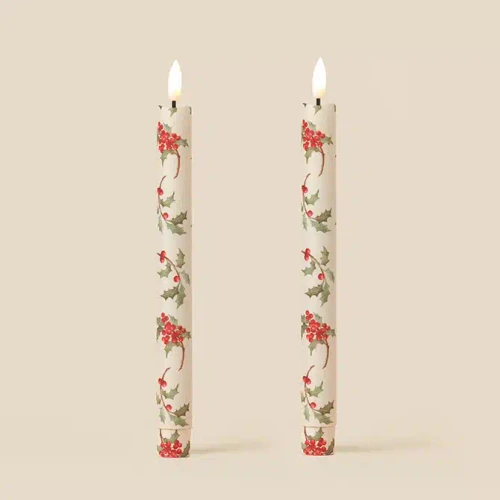 Holly Pop in Parchment Pack of 2 LED Dinner Candles by Tinkalink