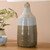 Desirus Table Lamp Blue Ceramic and Antique Brass With Ivory Drum Shade