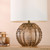 Zorin Table Lamp Tea Glass and Antique Brass With Linen Shade