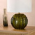 Zorin Table Lamp Green Glass and Antique Brass With Linen Shade