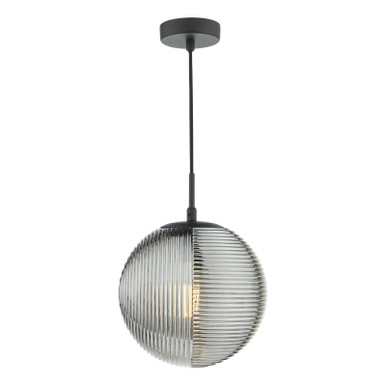 Evander Single Pendant Matt Black and Smoked Ribbed Glass | The Home ...
