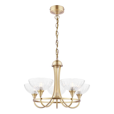 5 Light Armed Fitting Antique Brass Crystal