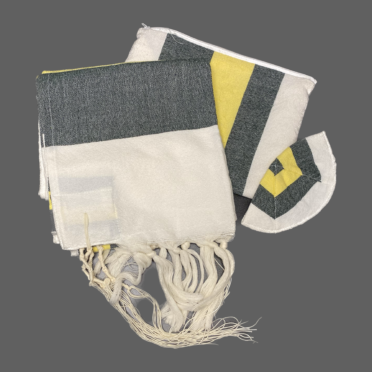 20" Wool Tallit (White, Charcoal, Yellow)