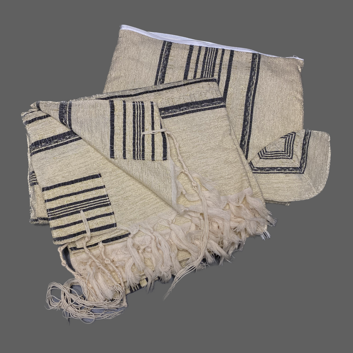 50" Wool Tallit (Ivory, Black)