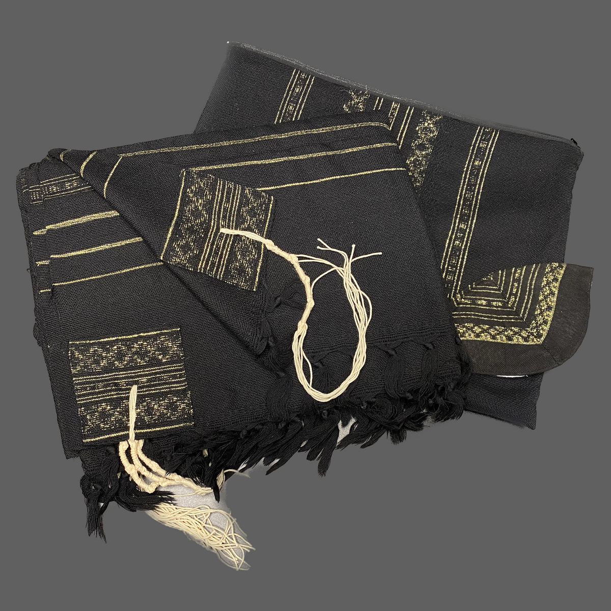 50" Wool Tallit (Black, Gold)