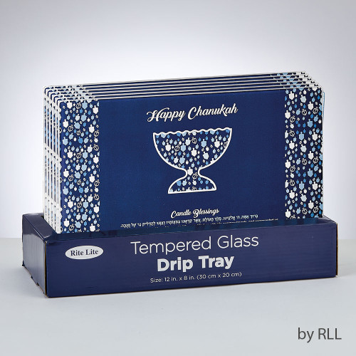 "Chanukah Mosaic" Tempered Glass Drip Menorah Tray