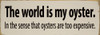 The world is my oyster. In the sense that oysters are too expensive
