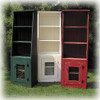 Cantback hutches shown in Old Green, Old Cottage White, and Old Red with screen doors