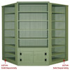 3 ft. Display Hutch with shelves and storage behind doors | Shown in Sage with two #107ch Corner Units