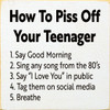 How To Piss Off Your Teenager 1. Say Good Morning 2. Sing any song from the 80's 3. Say "I Love You" in public 4. Tag them on social media 5. Breathe  | Funny Wood Signs | Sawdust City Wood Signs