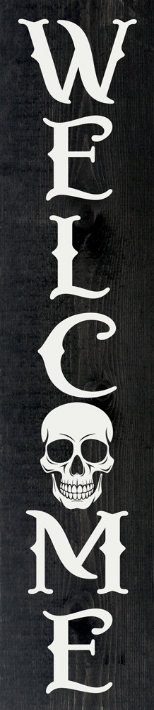 Welcome (skull O) | Sawdust City Wood Halloween Porch Signs