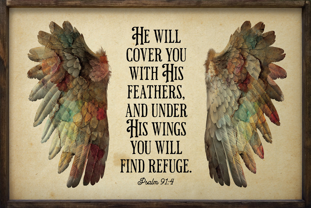 He Will Cover You With His Psalm 91:4 |Wooden Framed