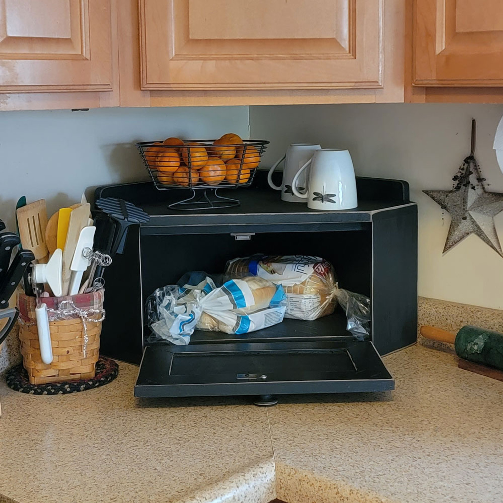 Corner Bread Box Solid Wood Counter Top Bread Box Sawdust City LLC