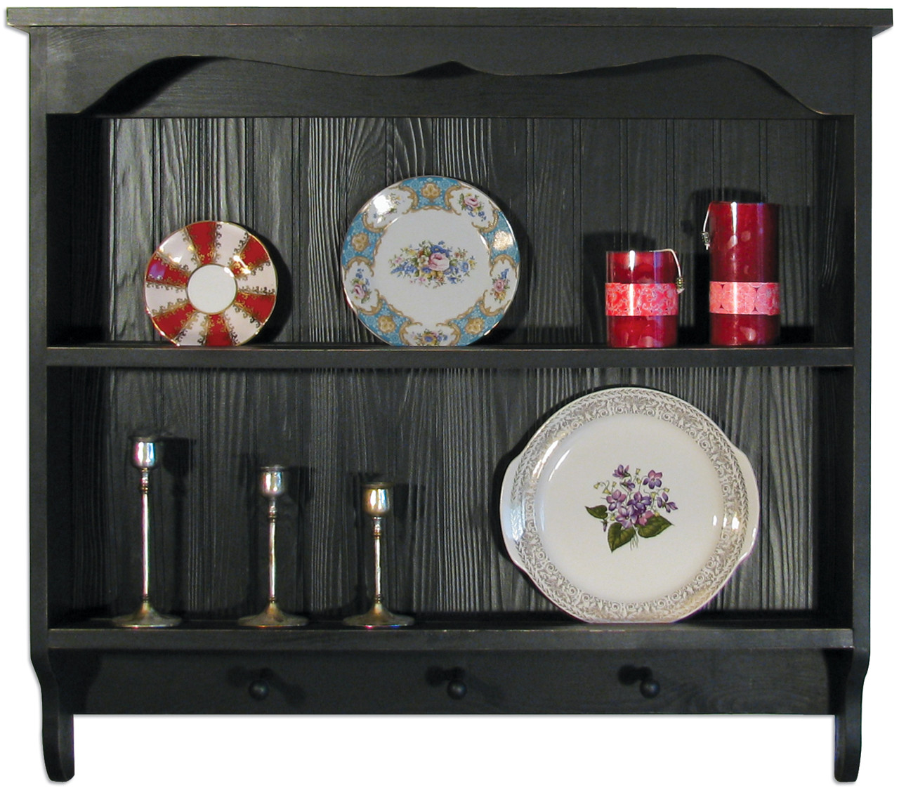 Plate Shelf Wooden Wall Shelves with Pegs Sawdust City LLC