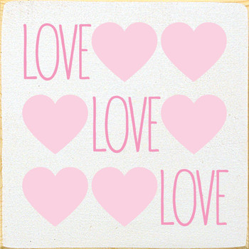 Wood Sign - Love-Love-Love (with hearts)