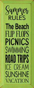 Wood Sign - Summer Rules - The Beach, Flip Flops...