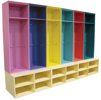 CUSTOM - Colorful Lockers on Benches | Custom Colorful Pine Bench Lockers  | Sawdust City Custom Furniture