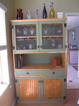 Custom Wine Hutch in Butternut/Poly w/ Solid Sage accents