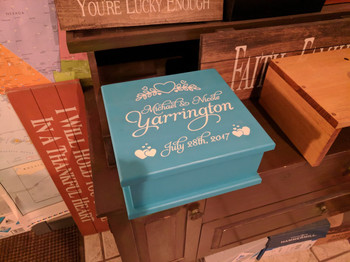 Custom Memory Box shown in Solid Turquoise w/ Cottage White lettering