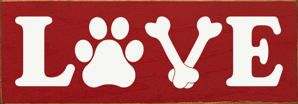 Wood Sign - LOVE (paw print & dog bones)