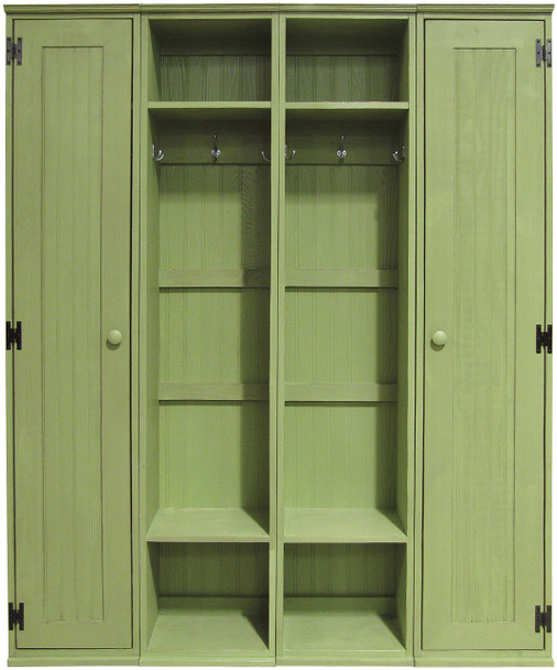 American Pine Hall Tree & Hall Tree Cabinet by Sawdust City | Wood Furniture Made in the USA |  Shown in Old Celery American Pine Hall Tree & Hall Tree Cabinet by Sawdust City | Wood Furniture Made in the USA |  Shown in Old Celery