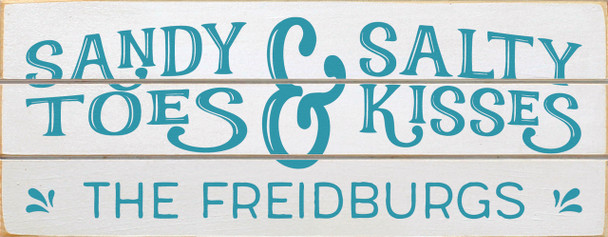 Shown in Old Cottage White with Turquoise lettering