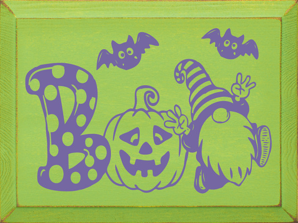 Boo (Bats, Pumpkins & Gnomes) | Shown in Apple with Purple | Halloween Wood Signs | Sawdust City Wood Signs