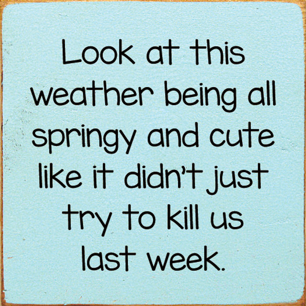 Look At This Weather Being All Springy and Cute...| Funny Wood Signs | Sawdust City Wood Signs