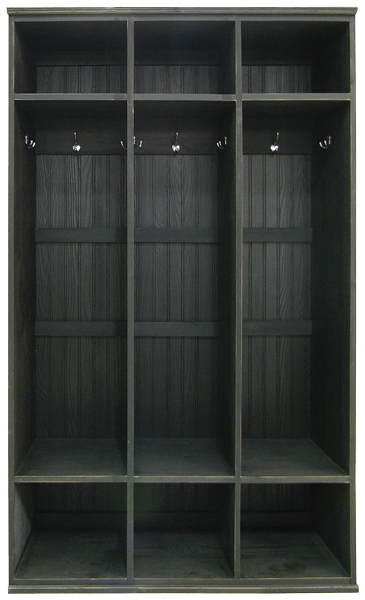 3-Section Wood Locker Unit | Wooden Storage Unit with Shelves and Hooks ...