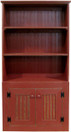 Straight hutch shown in Old Burgundy with beadboard doors (with braces for splitting into 3 parts for shipping)