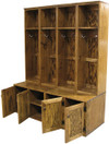Four short lockers on top of two #7056 Double Deep Benches (with optional doors) in Walnut Stain & Poly  (each piece sold separately)
