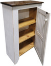 Pine Cabinet with Punched Tin Panels | Sawdust City Punched Tin Cupboard | Show in Old Cottage White with Walnut Top