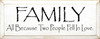 Family ~ All because two people fell in love. | Romantic Wood Sign| Sawdust City Wood Signs