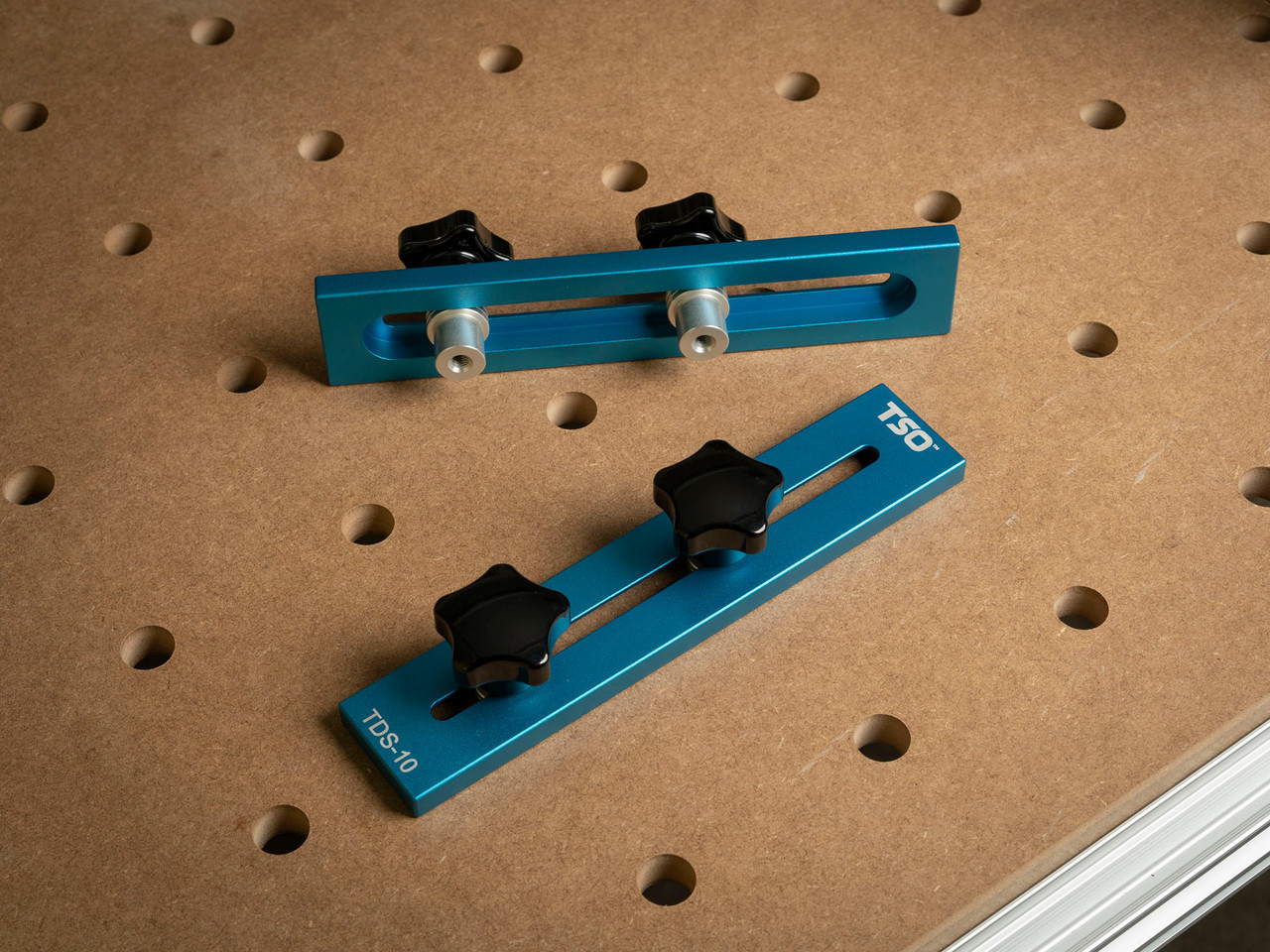 Once secured, TDS-10 DogStops can be removed from the worktop while retaining their exact positioning for further use.