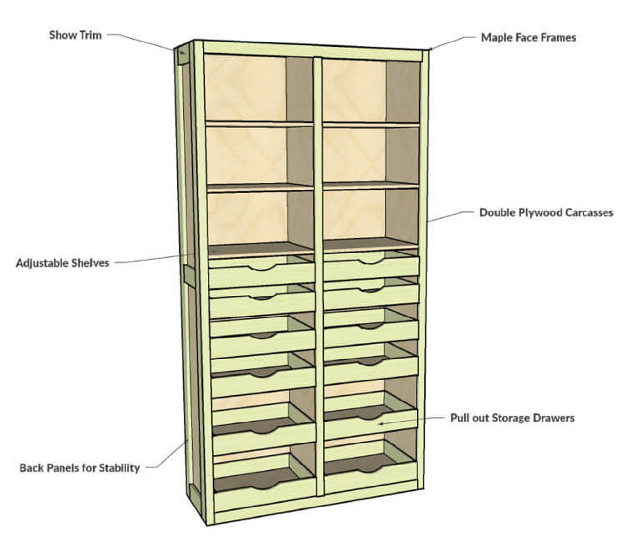 Tall Pull-Out Kitchen Cabinet, Double-Sided Full Access Pantry Storage