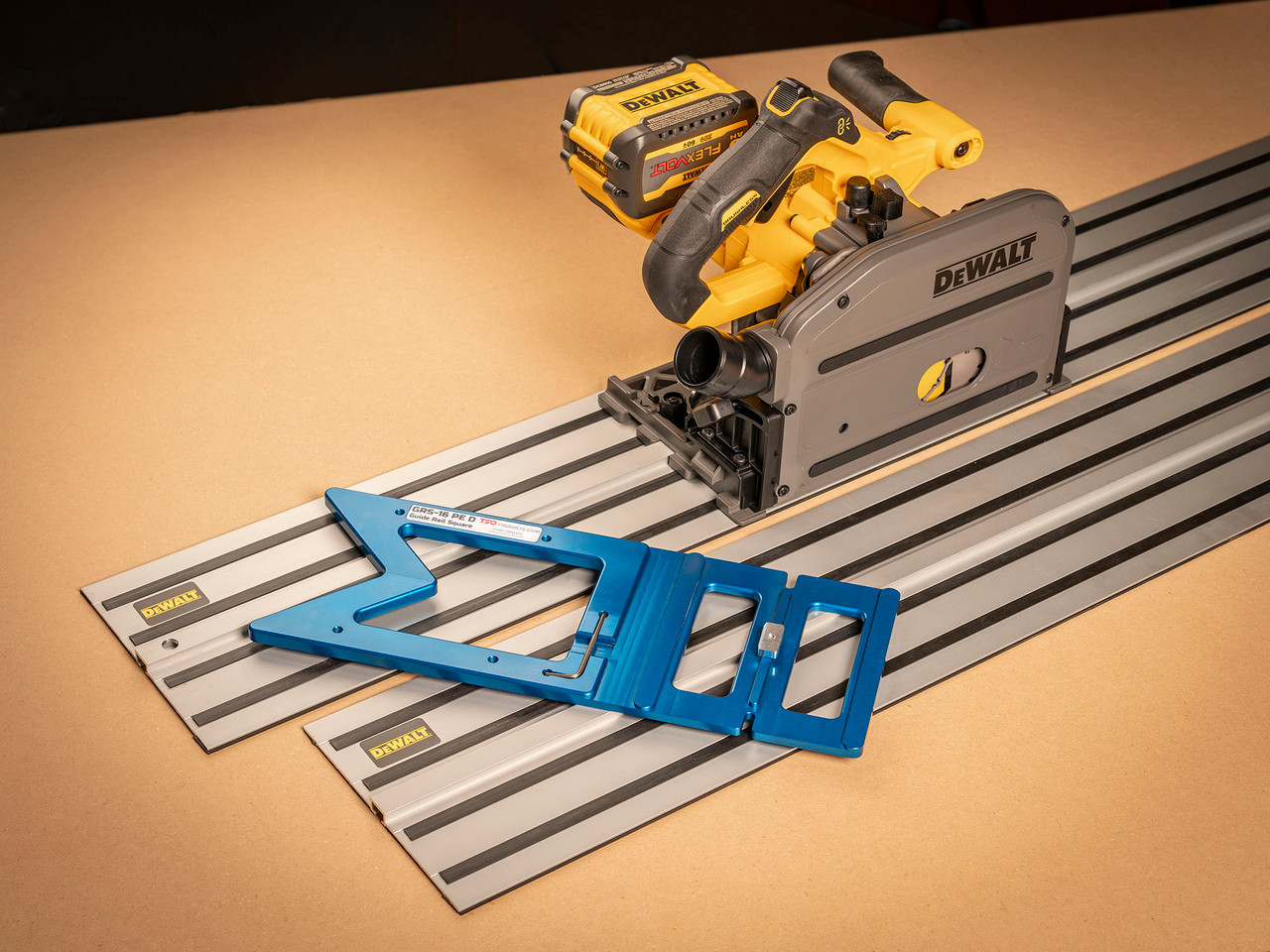 The original, patented guide rail square now fits DeWalt brand track saws. 