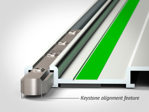 Unique keystone feature automatically aligns your guide rail squares--no separate straight edge needed!