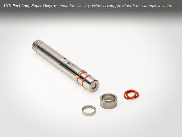 Parf Long Super Dog shown with all three included collars.