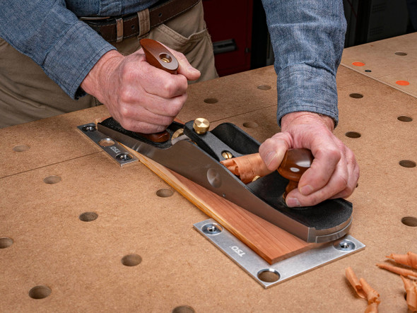 Hand plane thin materials with our Ultra Low Profile Stops.