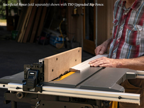 Sacrificial Rip Fence mounts to the Upgrade DeWalt Fence with four t-nuts.